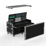 VISION PRODUCTION FLYPACK WORK STATION ROAD CASE WITH MOTORIZED LIFT FOR 6 MONITORS, PULL OUT TRAYS