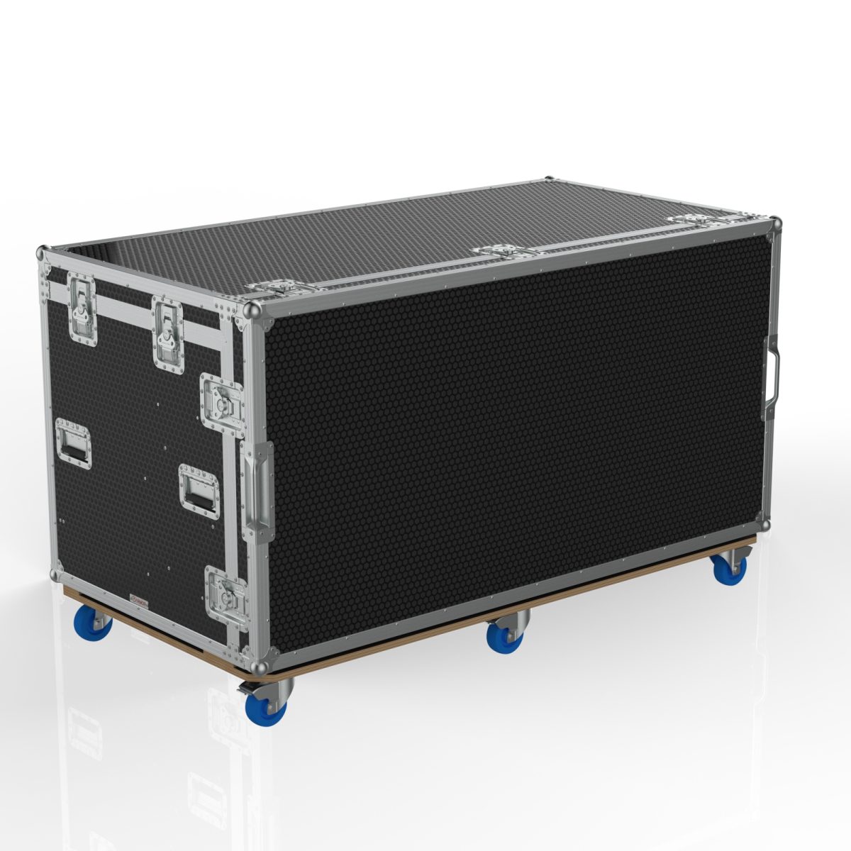 VISION PRODUCTION FLYPACK WORK STATION ROAD CASE WITH MOTORIZED LIFT FOR 6 MONITORS, PULL OUT TRAYS