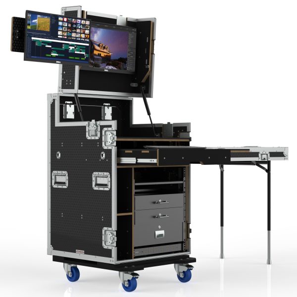 WORKSTATION CASE WITH 12U STANDARD RACK, TRAY, DRAWERS & PDU; SUPPORTS 2 MONITORS