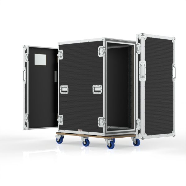 ROAD CASE WITH AN INTERNAL ASSEMBLY OF 24U RACKS