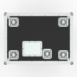 a black and white rectangular object with silver bolts
